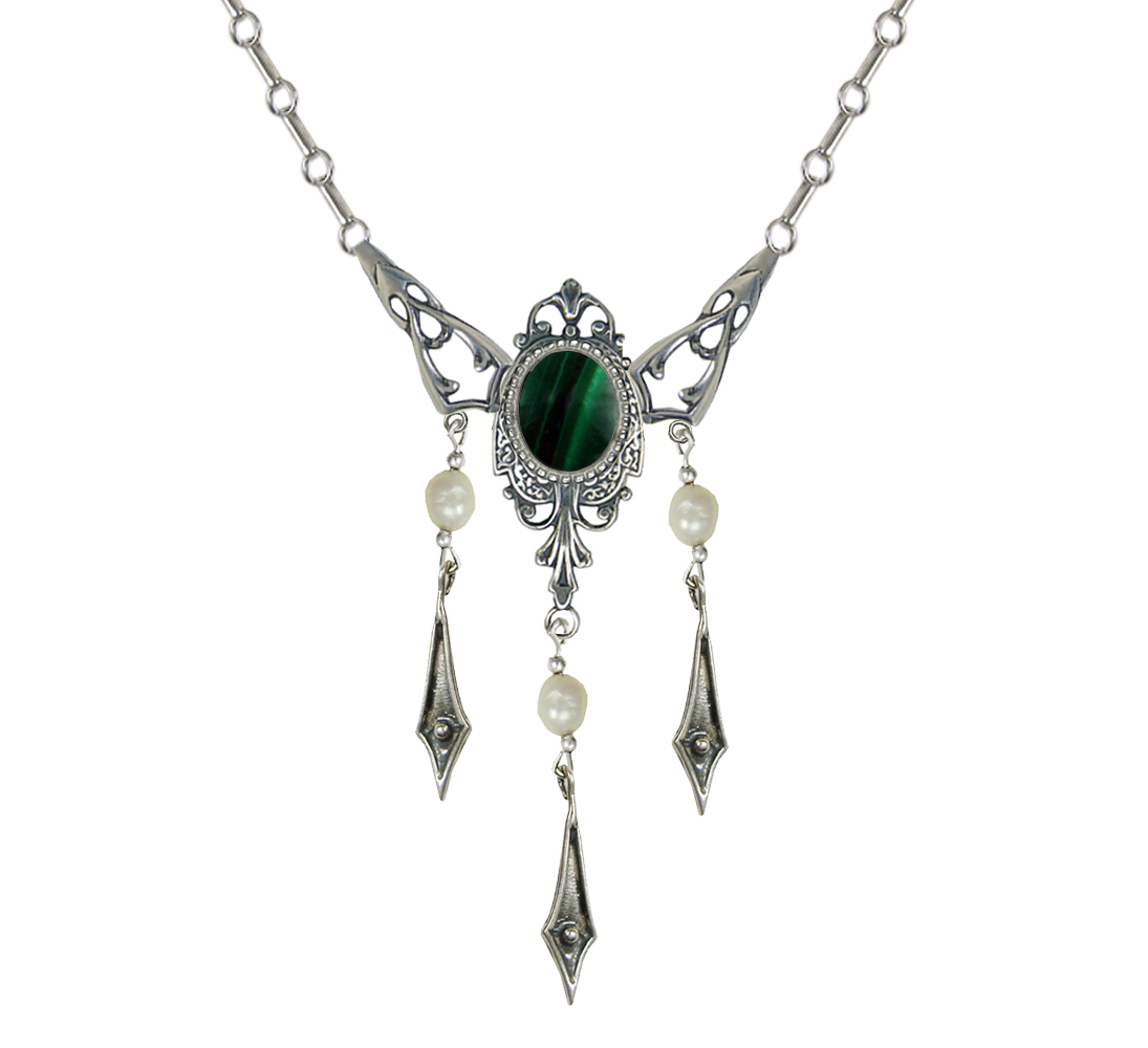 Sterling Silver Victorian Necklace With Malachite